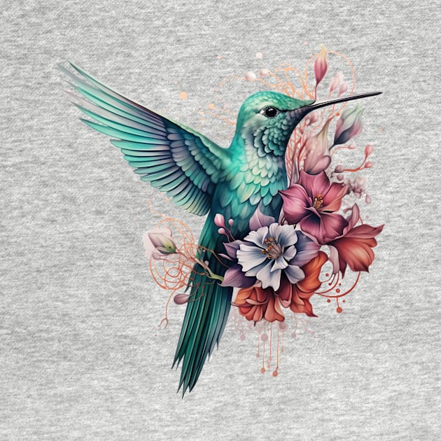 Hummingbird and Floral Illustration by MetaBrush